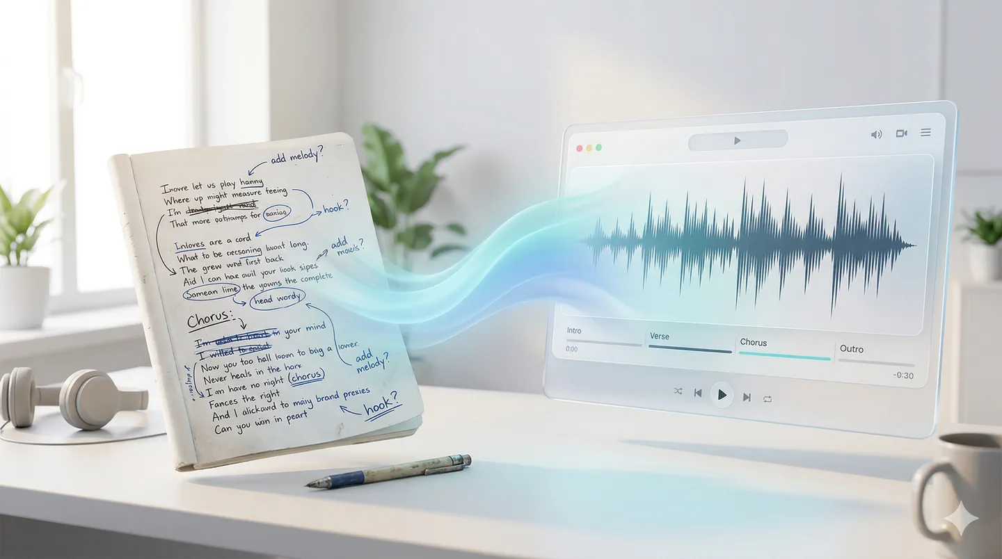 Idea note turning into a playable song draft