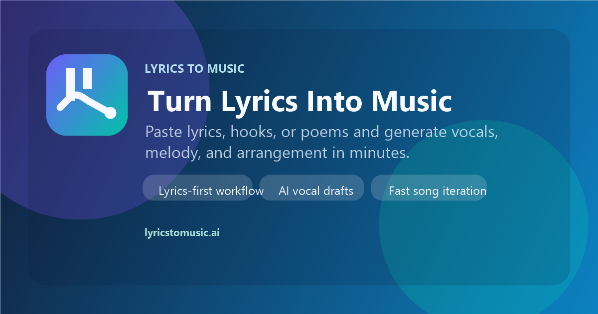 Screenshot of Lyrics To Music.ai, Turn rough lyrics into first-listen songs with AI